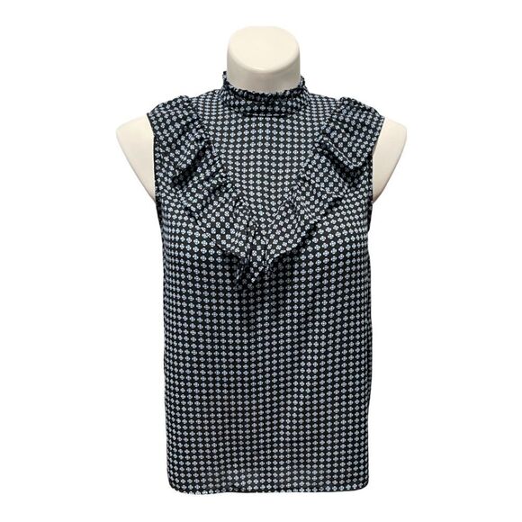 WHO What Wear Floral Mock Neck Ruffle Blouse Top L - Picture 1 of 6